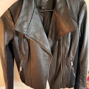Andrew Marc Black Leather Jacket with Zipper Details